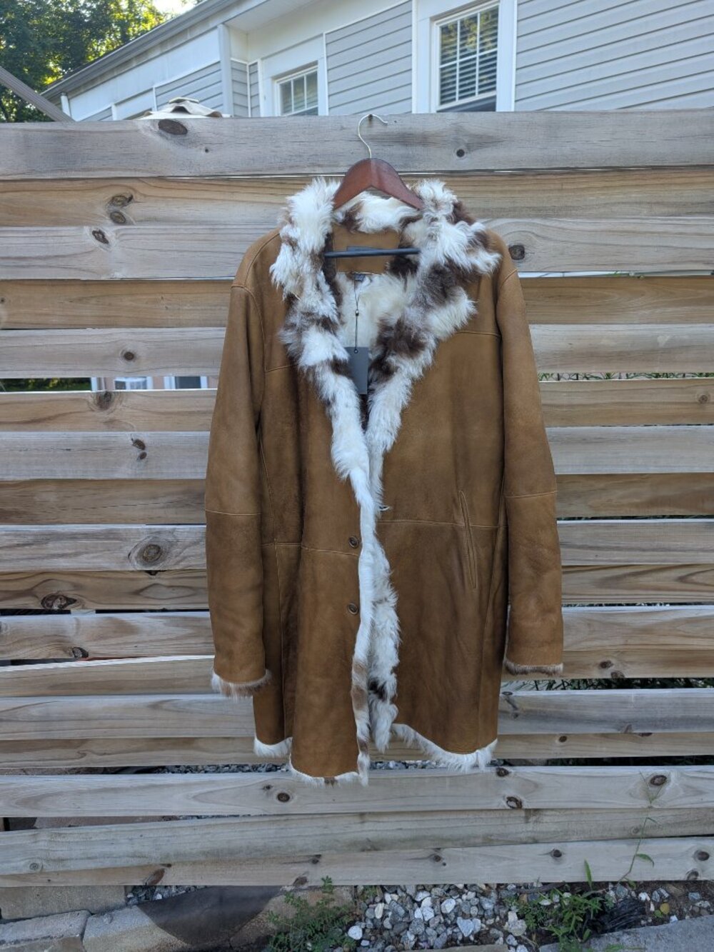 NWT John Varvatos The Shearling Coat Terra Brown Leather Shearling Coat Tan 56